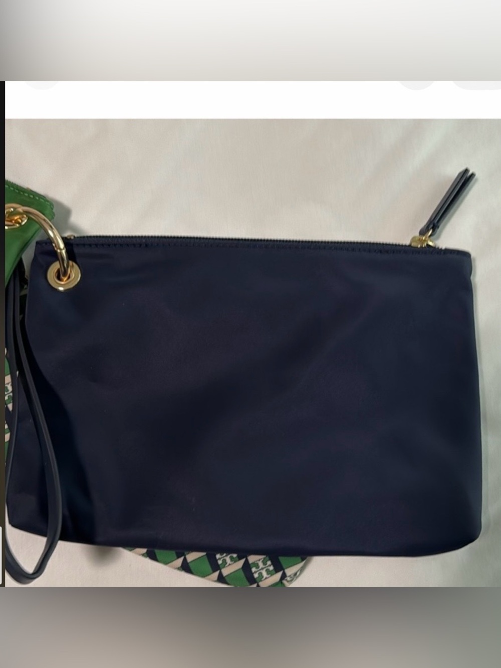 NWOT - Tory Burch Green, Navy & Cream Patterned Cosmetic Pouch Trio - Picture 4 of 5